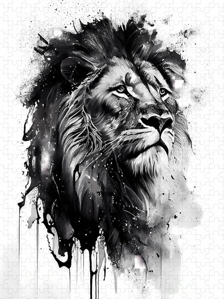 lion Ink Drawing In Splash of Inked Black and White Animal Intricate  Details Jigsaw Puzzle