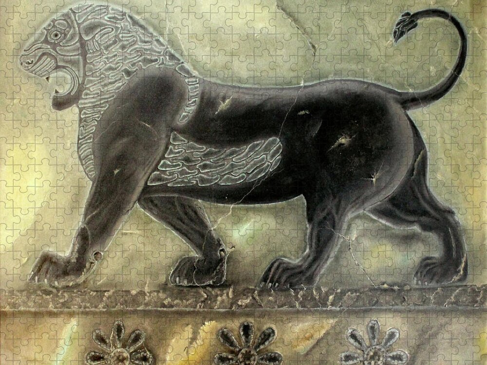Achaemenid Jigsaw Puzzle featuring the painting Lion of Achaemenid by Mehran Akhzari