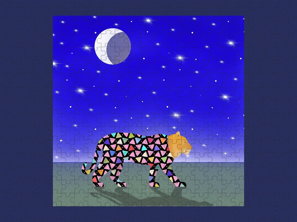  Jigsaw Puzzle featuring the digital art Lioness taking a Walk at Night by Steve Hayhurst