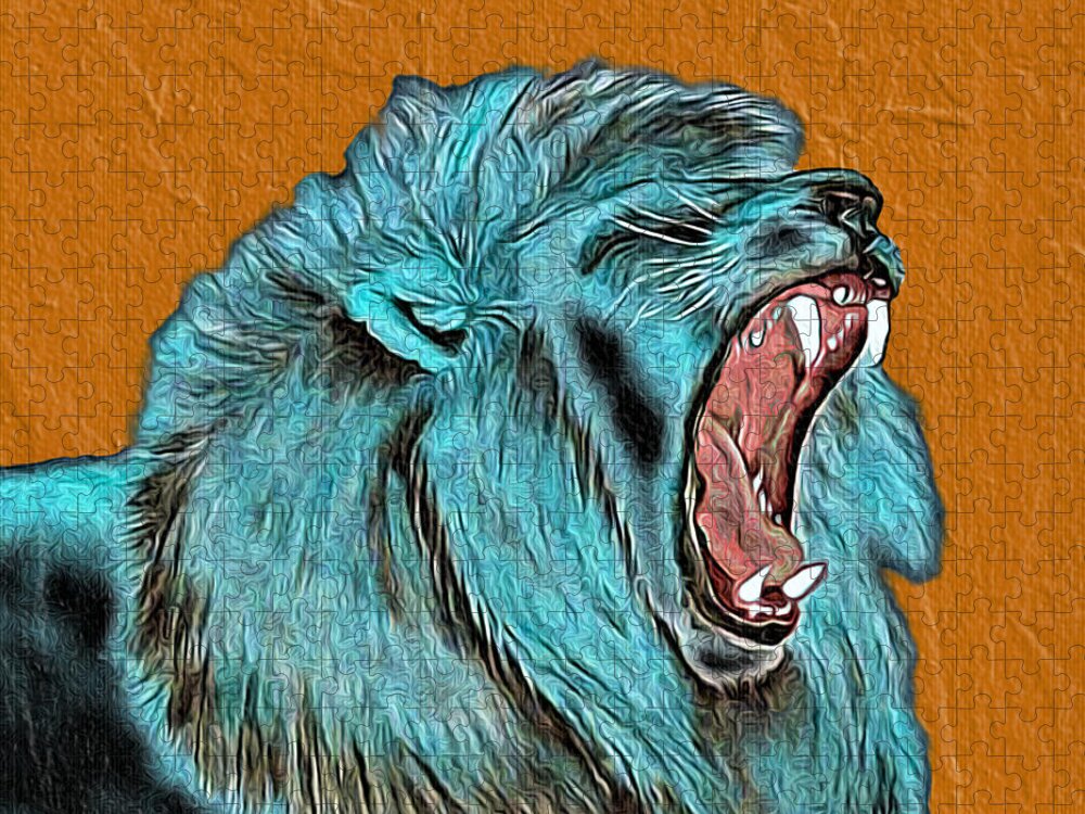 Abstract Jigsaw Puzzle featuring the mixed media Lion's Roar - Abstract by Ronald Mills