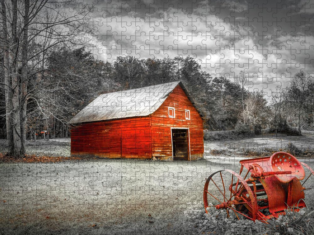 Barns Jigsaw Puzzle featuring the photograph Little Barn at the Farm in the Countryside Black and White and R by Debra and Dave Vanderlaan