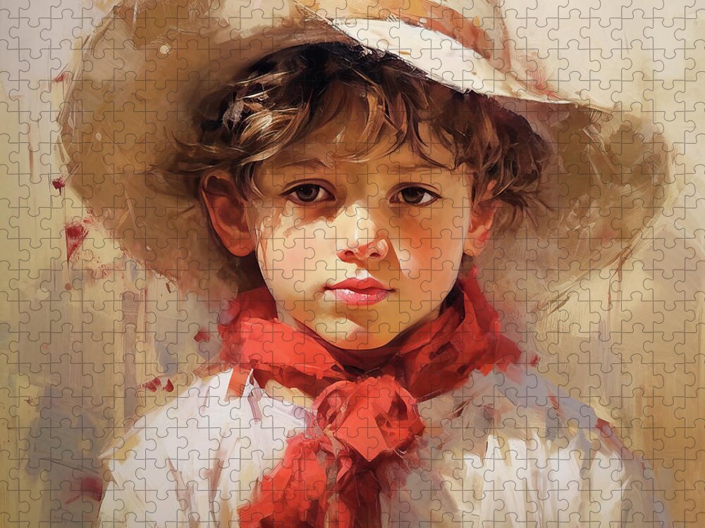 Cowboy Jigsaw Puzzle featuring the painting Little Brody by Tina LeCour