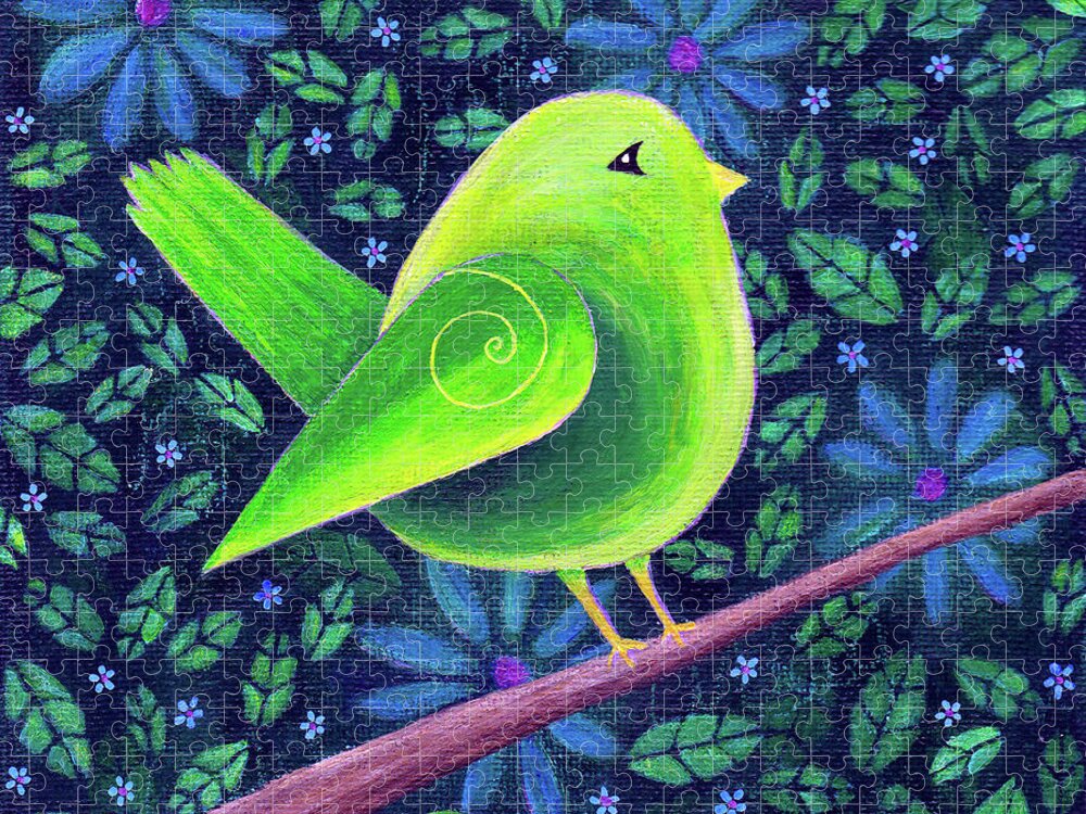 Acrylic Painting Jigsaw Puzzle featuring the painting Little Green Bird by Winona's Sunshyne