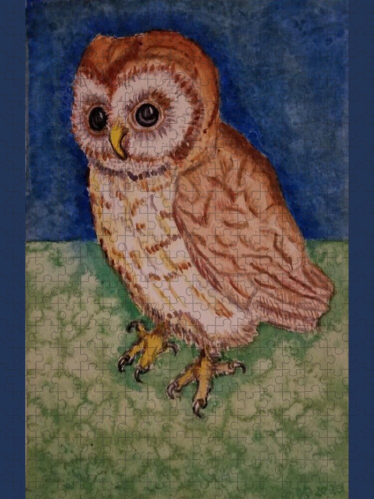 Animal Jigsaw Puzzle featuring the painting Little Owl after A. Durer by Vera Smith