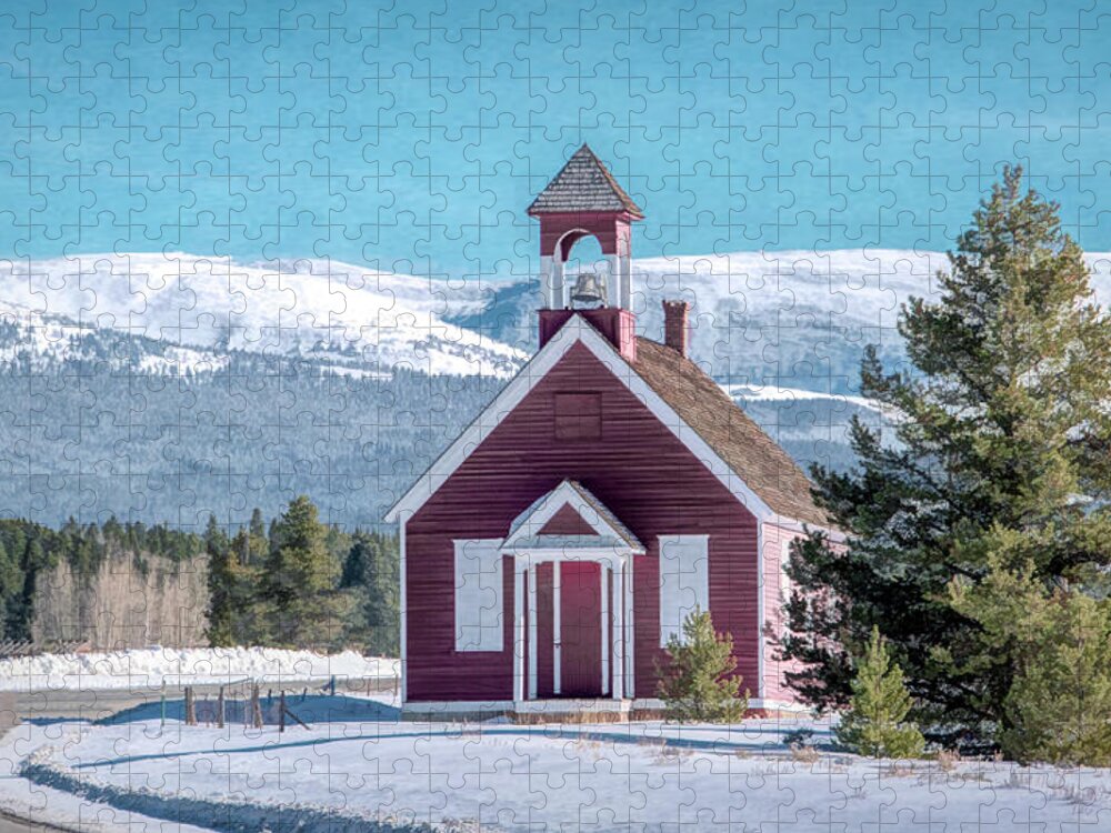 Colorado Jigsaw Puzzle featuring the photograph Little Schoolhouse in the Shadow of the Rockies by Marcy Wielfaert