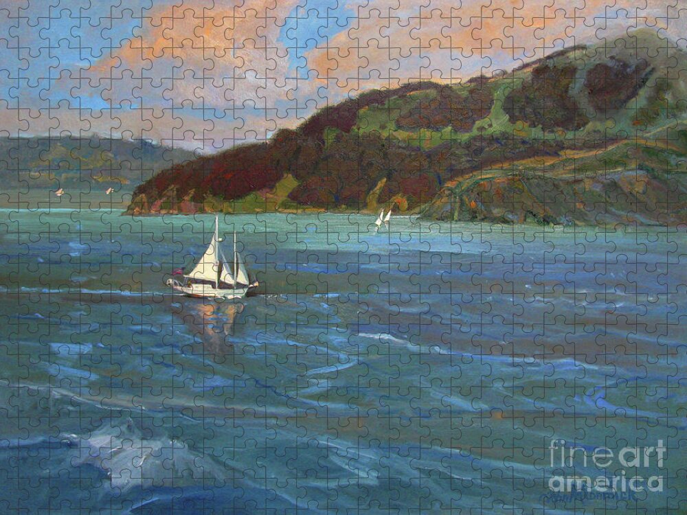 Angel Island Jigsaw Puzzle featuring the painting Little Schooner, Angel Island by John McCormick