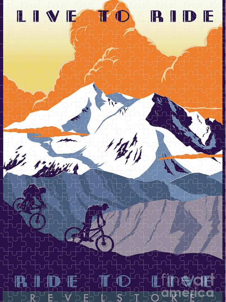 Cycling Poster Jigsaw Puzzle featuring the painting Live To Ride Revelstoke by Sassan Filsoof