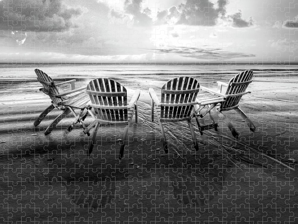 Black Jigsaw Puzzle featuring the photograph Living the Beach Life Black and White by Debra and Dave Vanderlaan