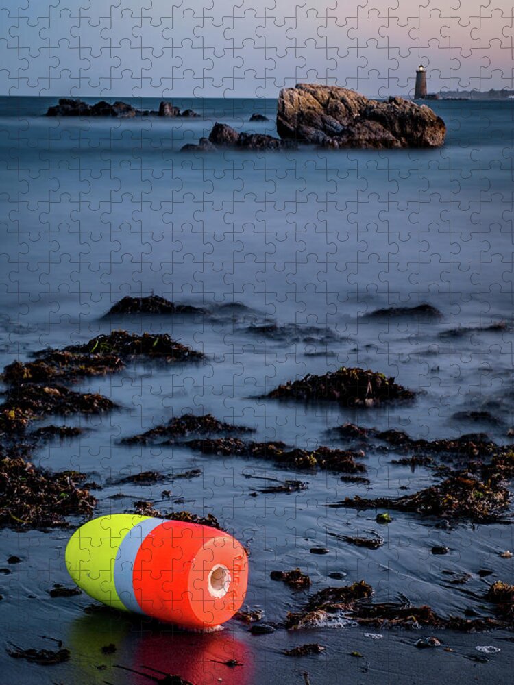 Bay Jigsaw Puzzle featuring the photograph Lobster Buoy And The Lighthouse by Jeff Sinon