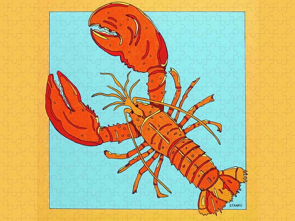 Lobster Seafood Jigsaw Puzzle featuring the painting Lobster by Mike Stanko