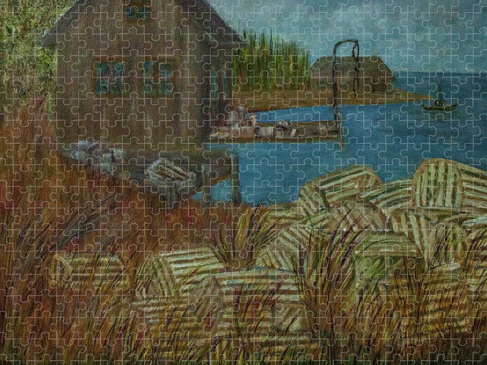 Lobster Jigsaw Puzzle featuring the painting Lobster Pot Graveyard by Randy Sylvia