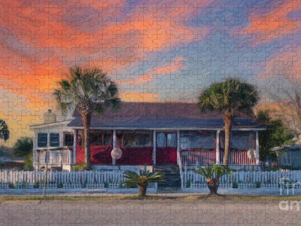 Poes Tavern Jigsaw Puzzle featuring the painting Local Beach Hangout - Poe's Tavern - Sullivan's Island South Carolina by Dale Powell