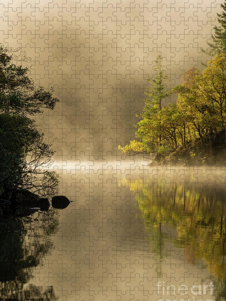 Loch Ard Jigsaw Puzzle featuring the photograph Loch Ard in Autumn Misty Sunrise by Maria Gaellman