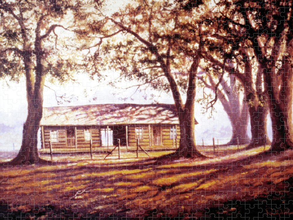 Log House Jigsaw Puzzle featuring the painting Log House on 421 by Randy Welborn