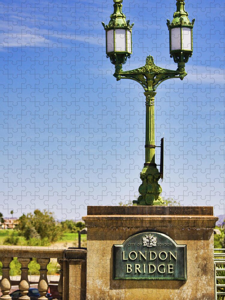 London Bridge Jigsaw Puzzle featuring the photograph London Bridge original sign, Arizona by Tatiana Travelways