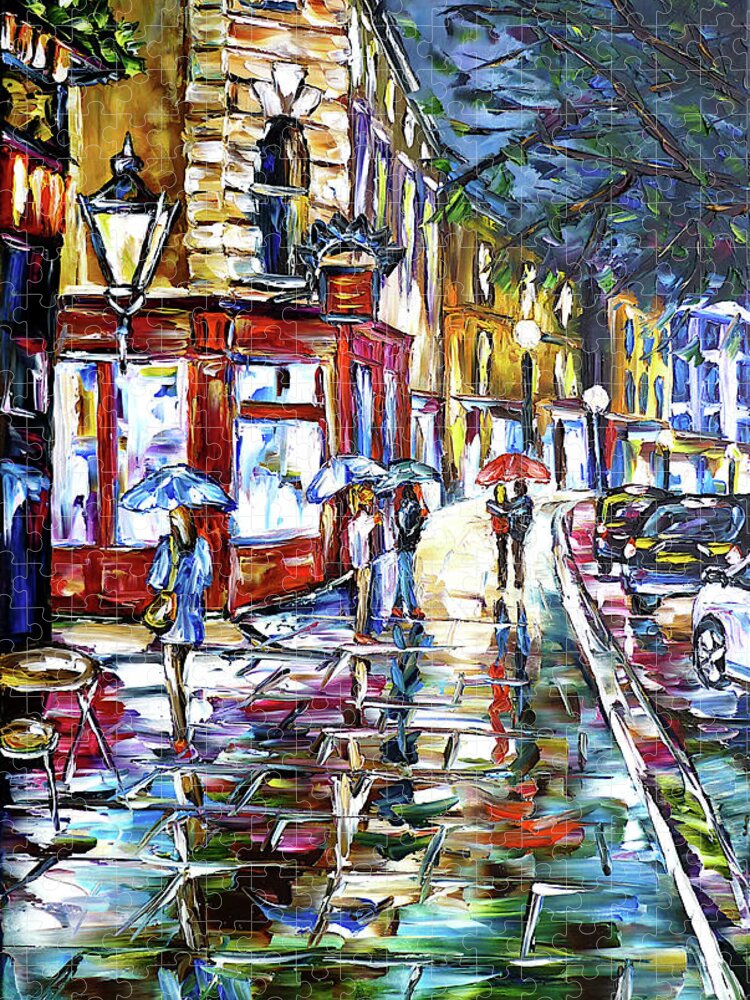 London At Night Jigsaw Puzzle featuring the painting London, Night Rain by Mirek Kuzniar