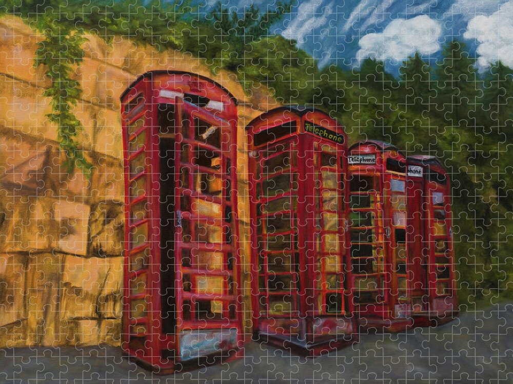 Art Jigsaw Puzzle featuring the painting London Phone Booths by Tammy Pool