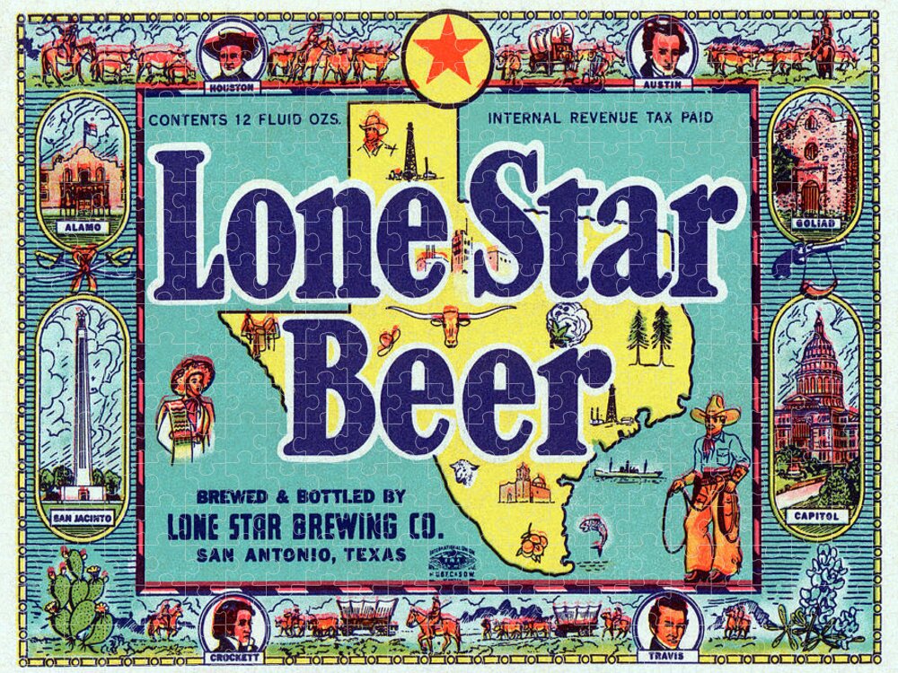 Vintage Jigsaw Puzzle featuring the drawing Lone Star Beer by Vintage Drinks Posters