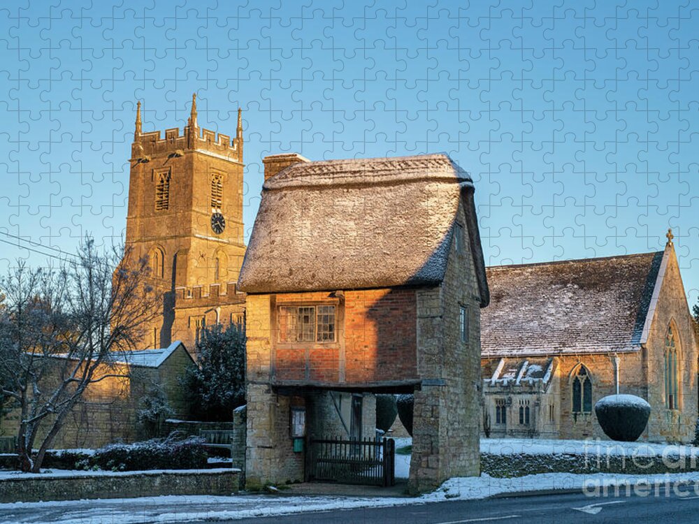 Long Compton Jigsaw Puzzle featuring the photograph Long Compton Church and Lych Gate in Winter by Tim Gainey