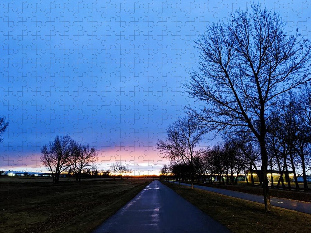 Road Jigsaw Puzzle featuring the photograph Long road at sunset by Lisa Mutch