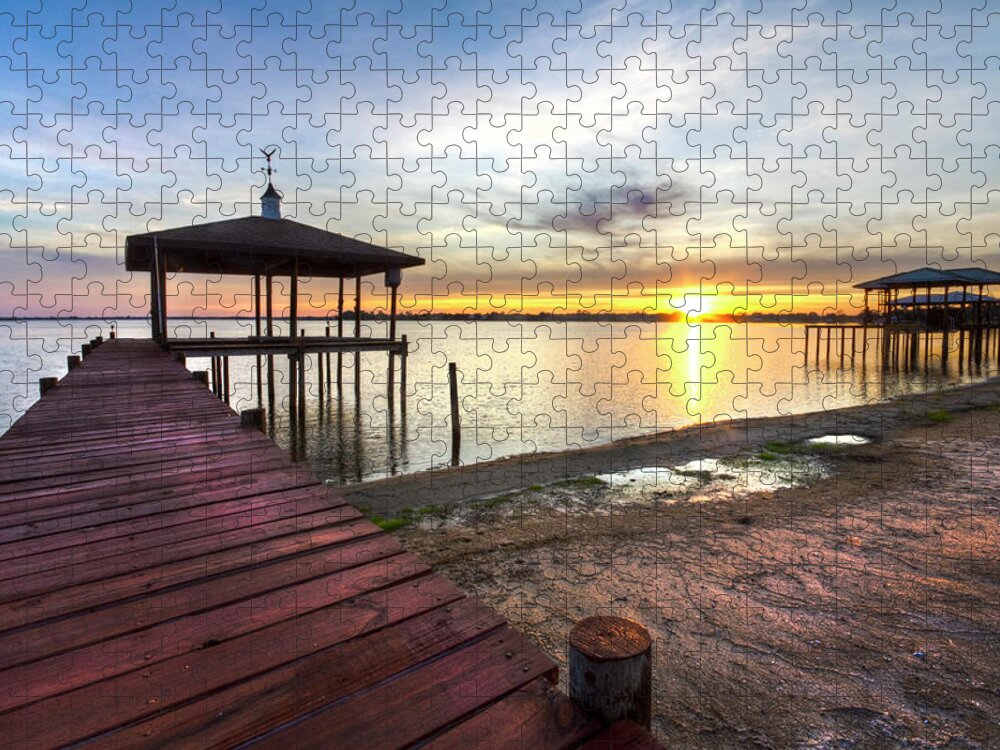 Clouds Jigsaw Puzzle featuring the photograph Long Sunset Dock by Debra and Dave Vanderlaan
