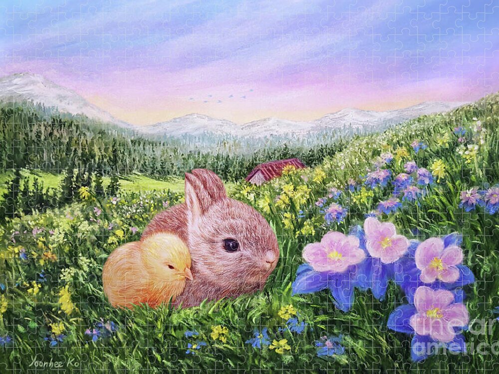 Easter Card Jigsaw Puzzle featuring the painting Look at the Flowers by Yoonhee Ko