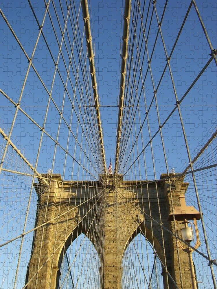New York City Jigsaw Puzzle featuring the photograph Looking Up at Brooklyn Bridge 1 by Tanya White