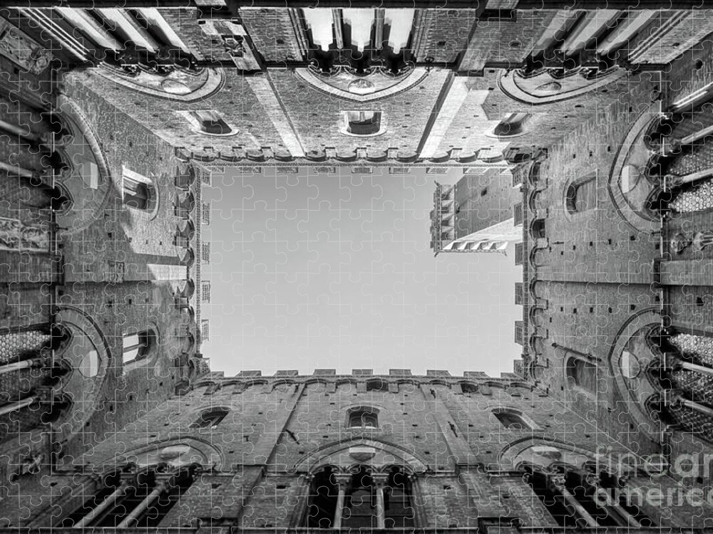Siena Jigsaw Puzzle featuring the photograph Looking up the Palazzo Pubblico of Siena by Delphimages Photo Creations