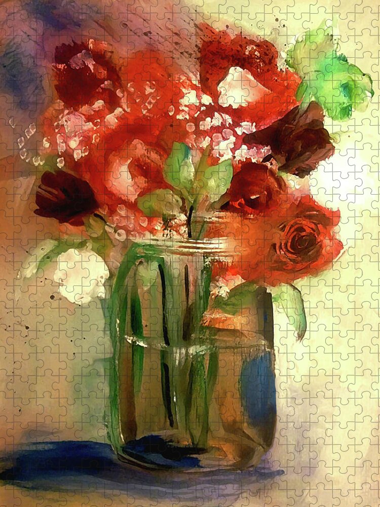 Loose Jigsaw Puzzle featuring the painting Loose And Splattered Rose by Lisa Kaiser