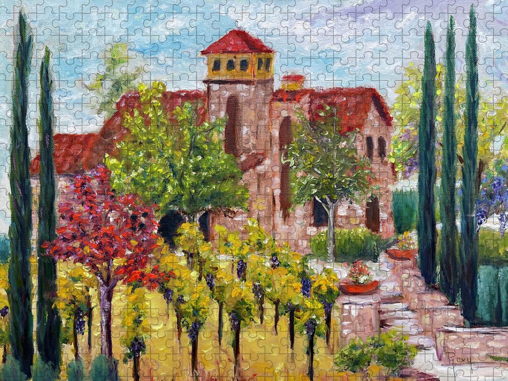 Lorimar Vineyard And Winery Jigsaw Puzzle featuring the painting Lorimar in Autumn by Roxy Rich