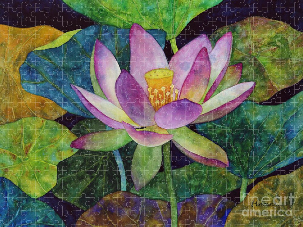 Watercolor Jigsaw Puzzle featuring the painting Lotus Bloom by Hailey E Herrera