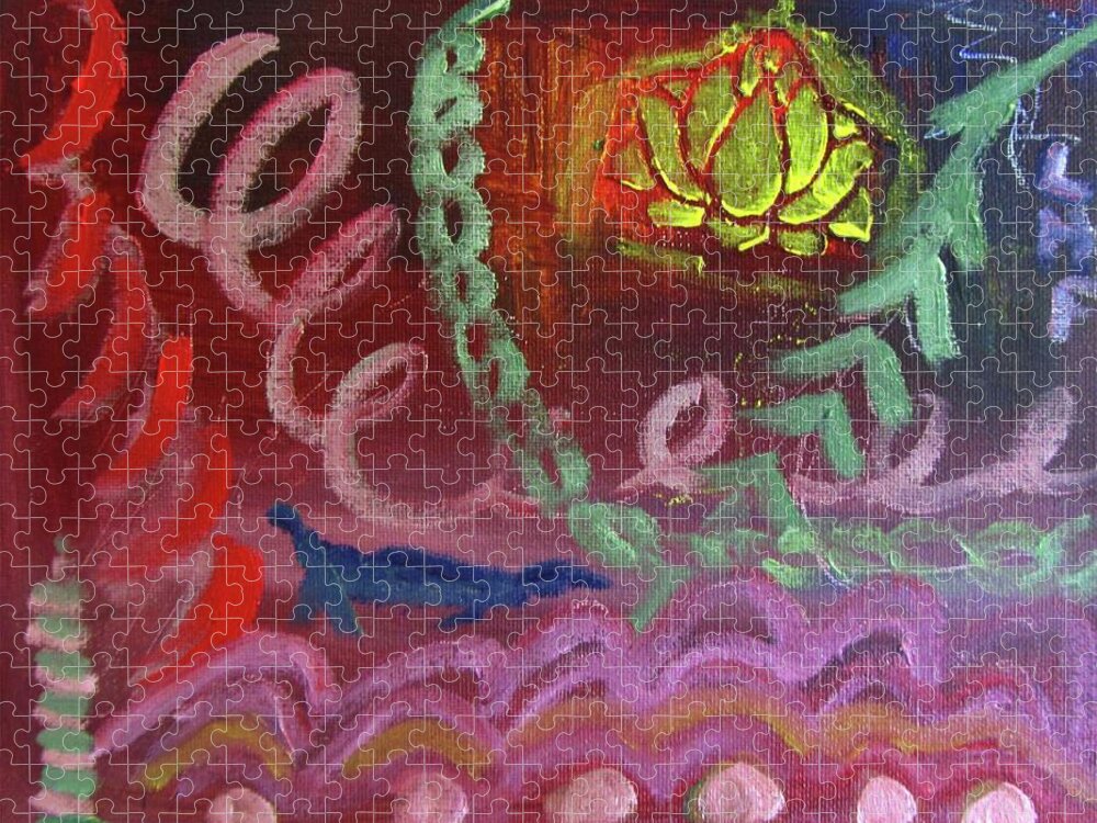 Abstract Jigsaw Puzzle featuring the painting Lotus from Tibet by Linda Feinberg