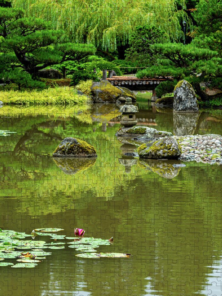 Outdoor; Summer; Japanese Garden; Seattle; City; Park; Water Lilies; Lotus; Pond; Jigsaw Puzzle featuring the digital art Lotus in Japanese Garden by Michael Lee
