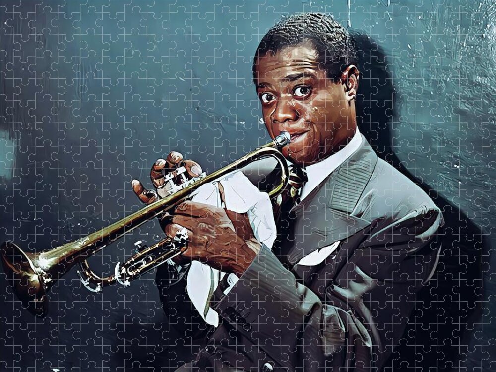 Paint Colour Jigsaw Puzzle featuring the painting Louis Armstrong Colour Painting by Vincent Monozlay