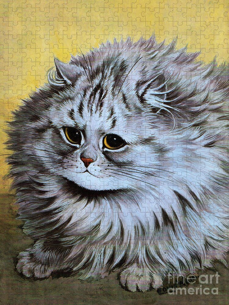 Louis Wain Jigsaw Puzzle featuring the painting Louis Wain Cat Print - Amusing Edwardian Cat Art by Kithara Studio