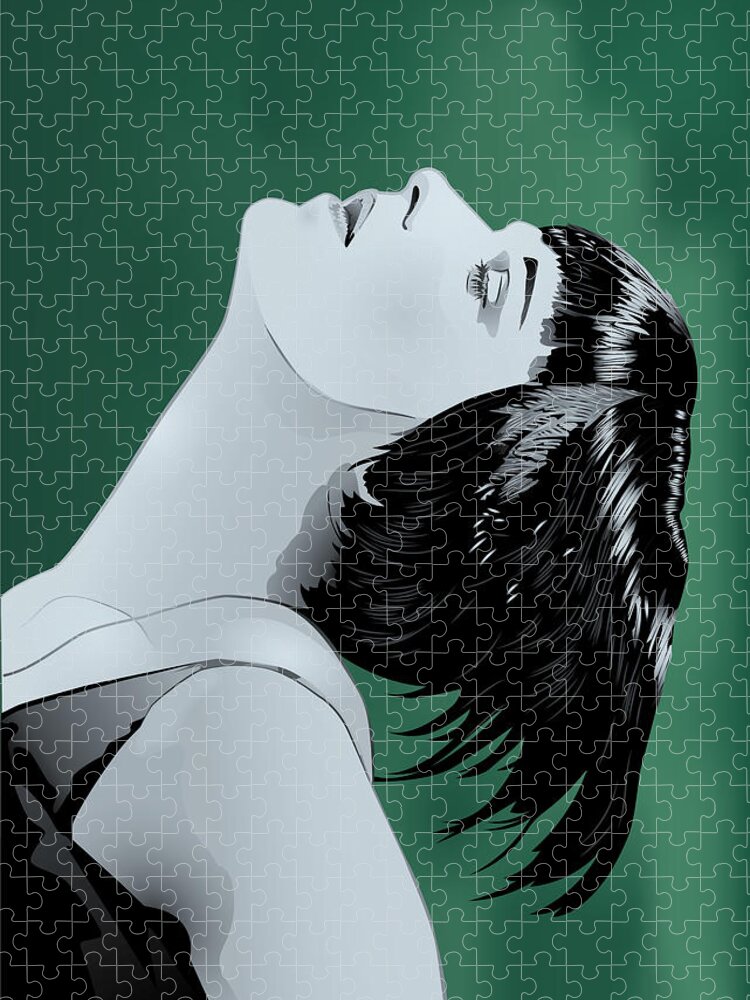 Louise Brooks Official Jigsaw Puzzle featuring the digital art Louise Brooks in Berlin - Viridian Patina by Louise Brooks