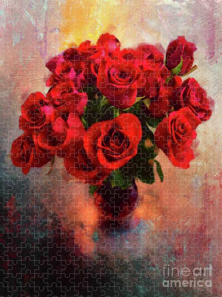 Rose Jigsaw Puzzle featuring the digital art Love In A Vase by Lois Bryan
