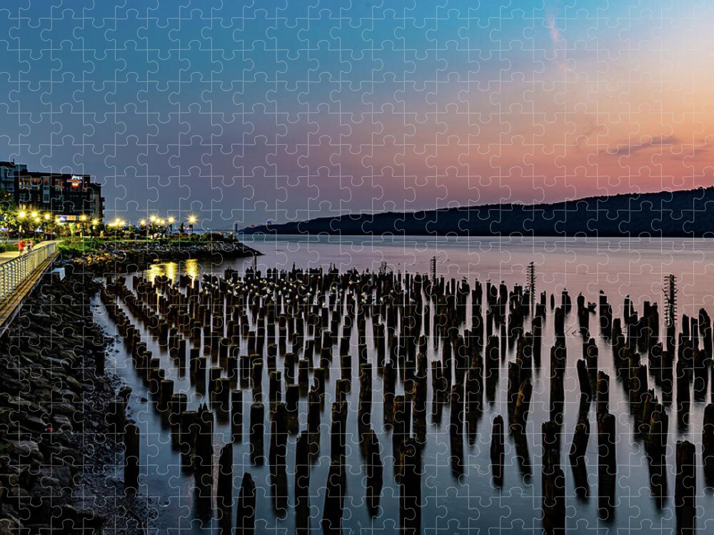 George Washington Bridge Jigsaw Puzzle featuring the photograph Low Tide on the Hudson by Kevin Suttlehan