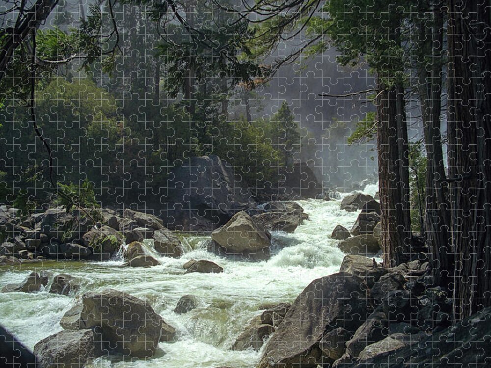 Inspirational Jigsaw Puzzle featuring the photograph Lower Yosemite Falls - Bridgeside - Yosemite National Park, Yosemite, California by Bonnie Colgan