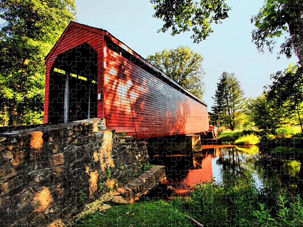 Americana Jigsaw Puzzle featuring the photograph Loys Station Covered Bridge by Steve Ember
