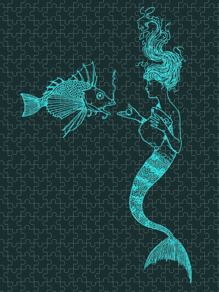 Mermaid Jigsaw Puzzle featuring the digital art Luminous Mermaid Scene by Madame Memento