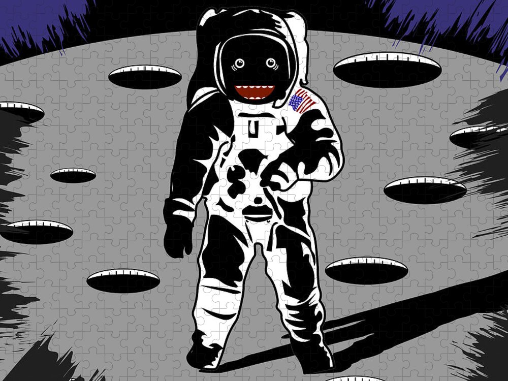 Red Jigsaw Puzzle featuring the digital art Lunar Astronaut by Piotr Dulski