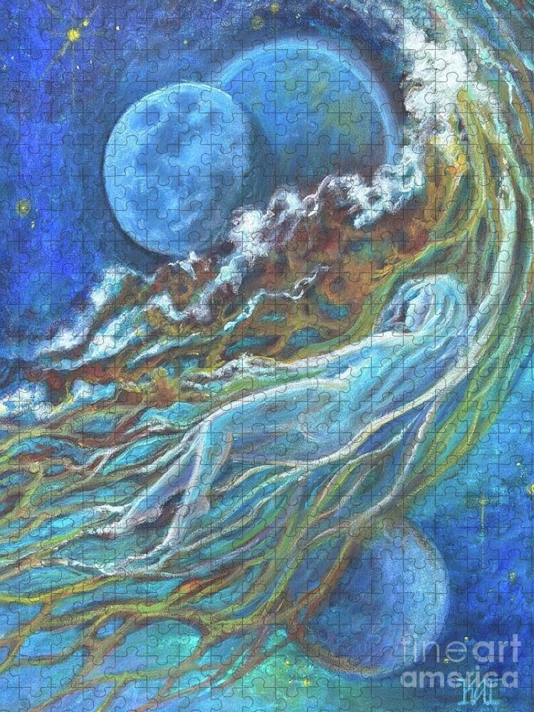 Moon Jigsaw Puzzle featuring the painting Lunar Tides by Kristine Izak