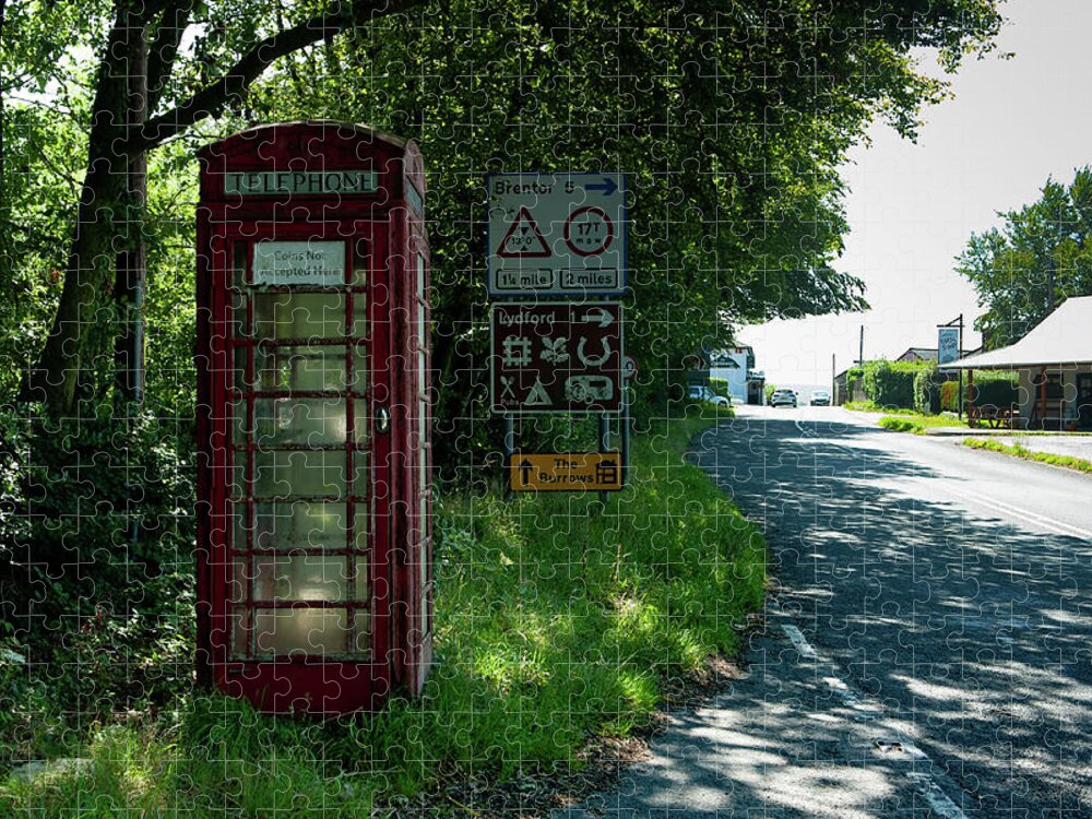 Lydford Red Telephone Box Jigsaw Puzzle featuring the photograph Lydford Red Telephone Box by Helen Jackson