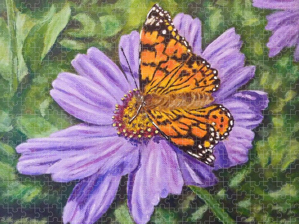 Painted Lady Butterfly Jigsaw Puzzle featuring the painting Lydia's Painted Lady by Amelie Simmons