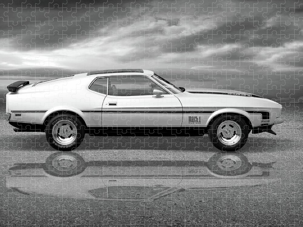 Ford Mustang Jigsaw Puzzle featuring the photograph Mach 1 Mustang Reflections in Black and White by Gill Billington