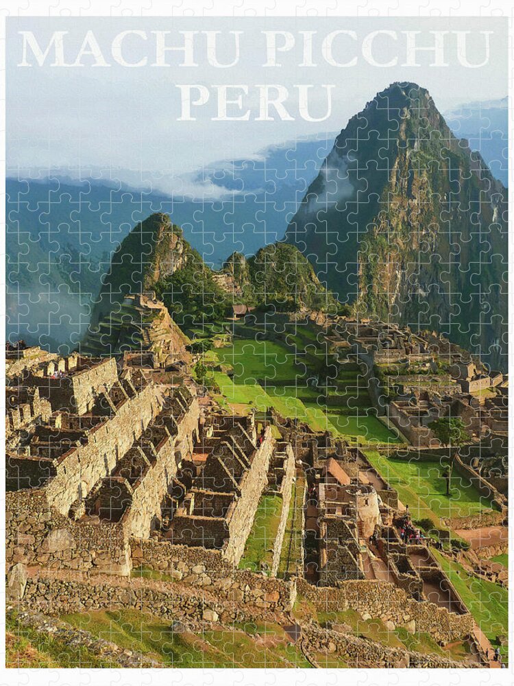Machu Picchu Jigsaw Puzzle featuring the photograph Machu Picchu Peru Retro Vintage Travel Poster by Carol Japp
