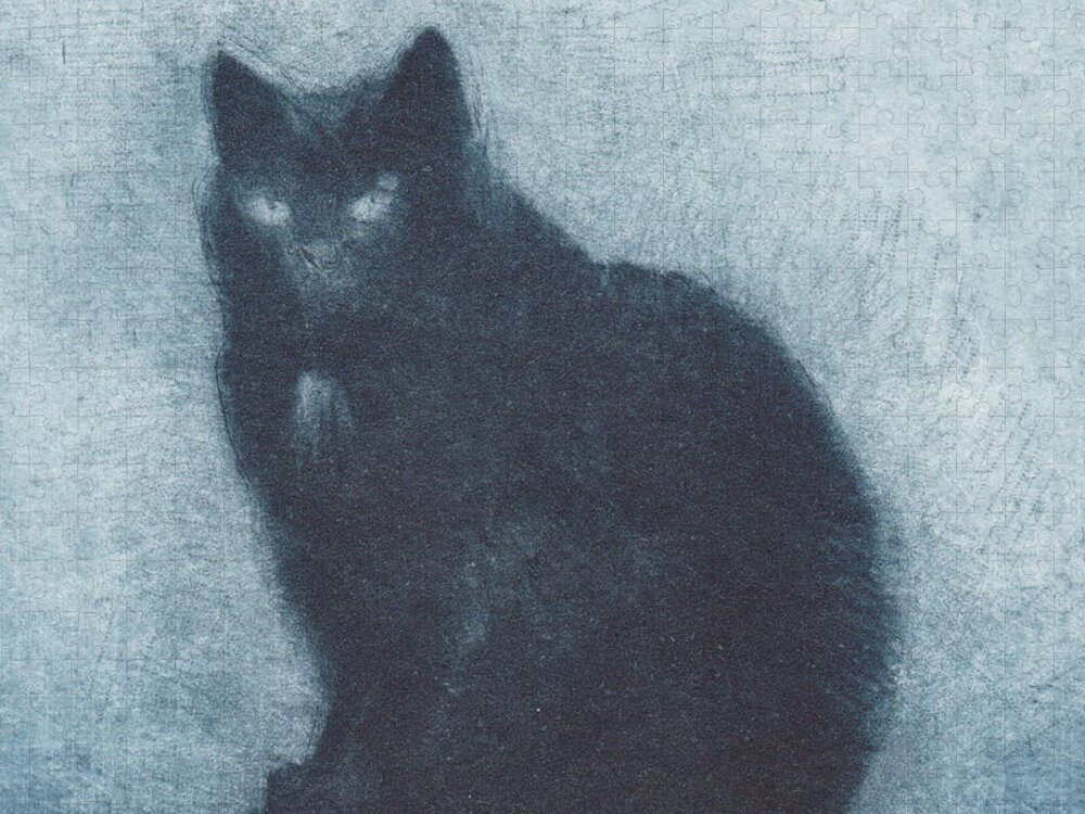 Cat Jigsaw Puzzle featuring the drawing Madame Escudier - etching - cropped version by David Ladmore