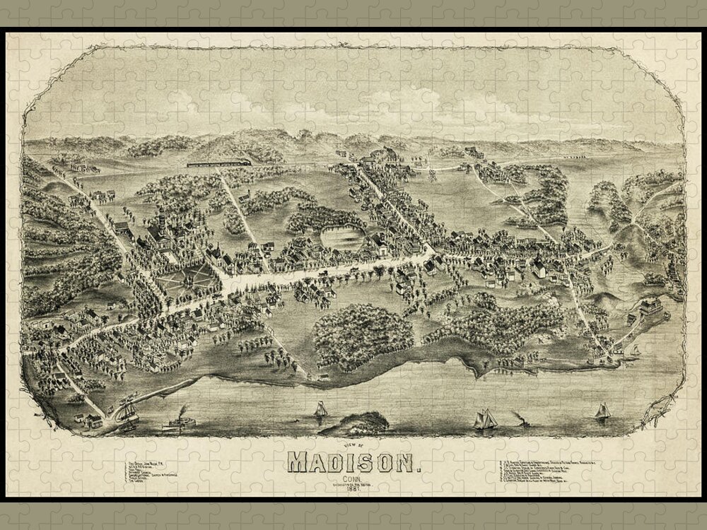 Madison Jigsaw Puzzle featuring the photograph Madison Connecticut Vintage Map Birds Eye View 1881 by Carol Japp