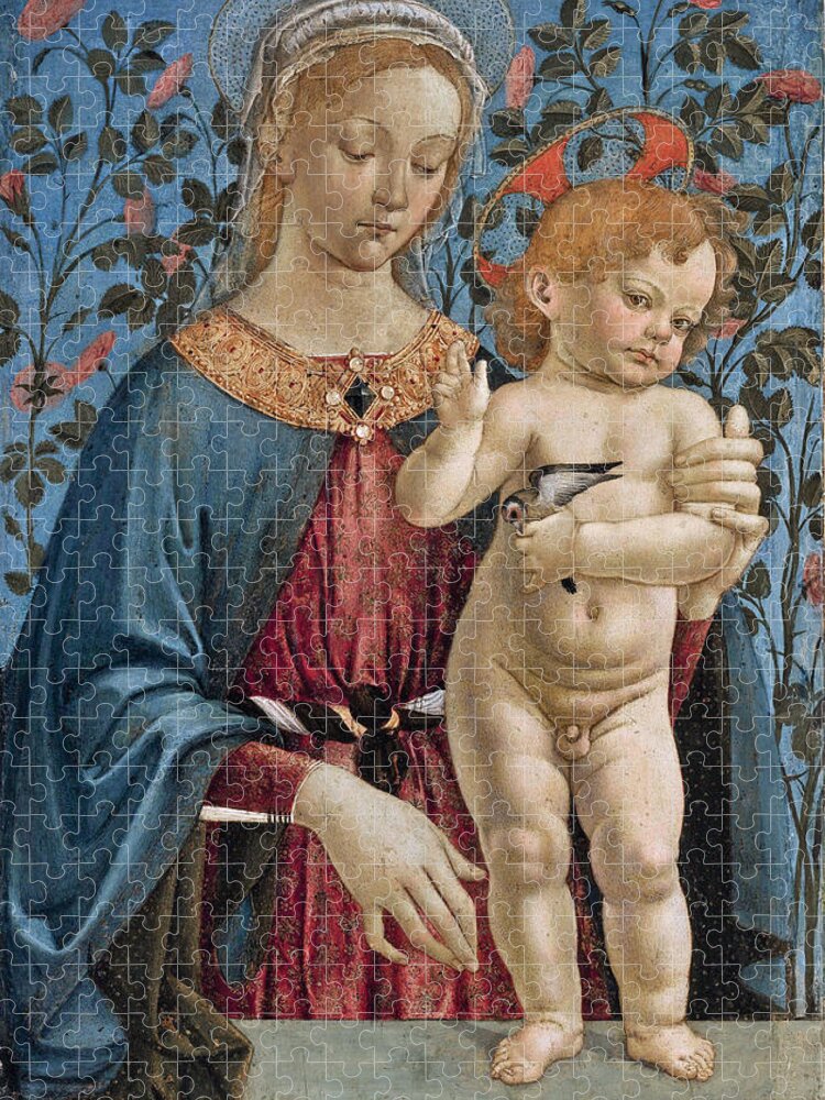 Workshop Of Andrea Del Verrocchio Jigsaw Puzzle featuring the painting Madonna And Child 3 by Workshop of Andrea del Verrocchio